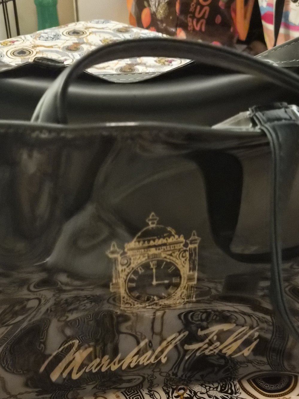 Black Patent Tote Bag with Gold Logo